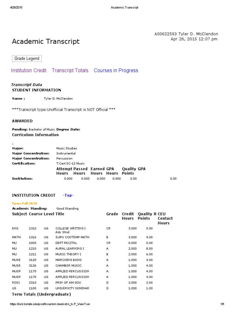 Understanding Transcript Legends | PDF | Educational Stages ...