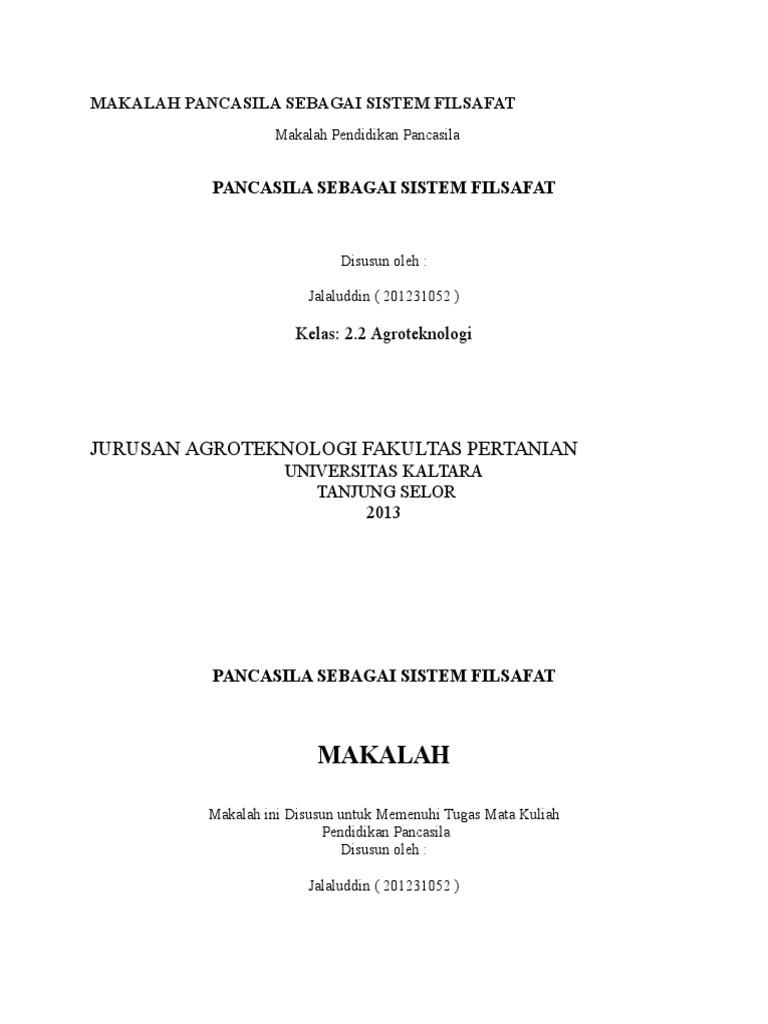 Contoh Makalah Pancasila Sebagai Sistem Filsafat