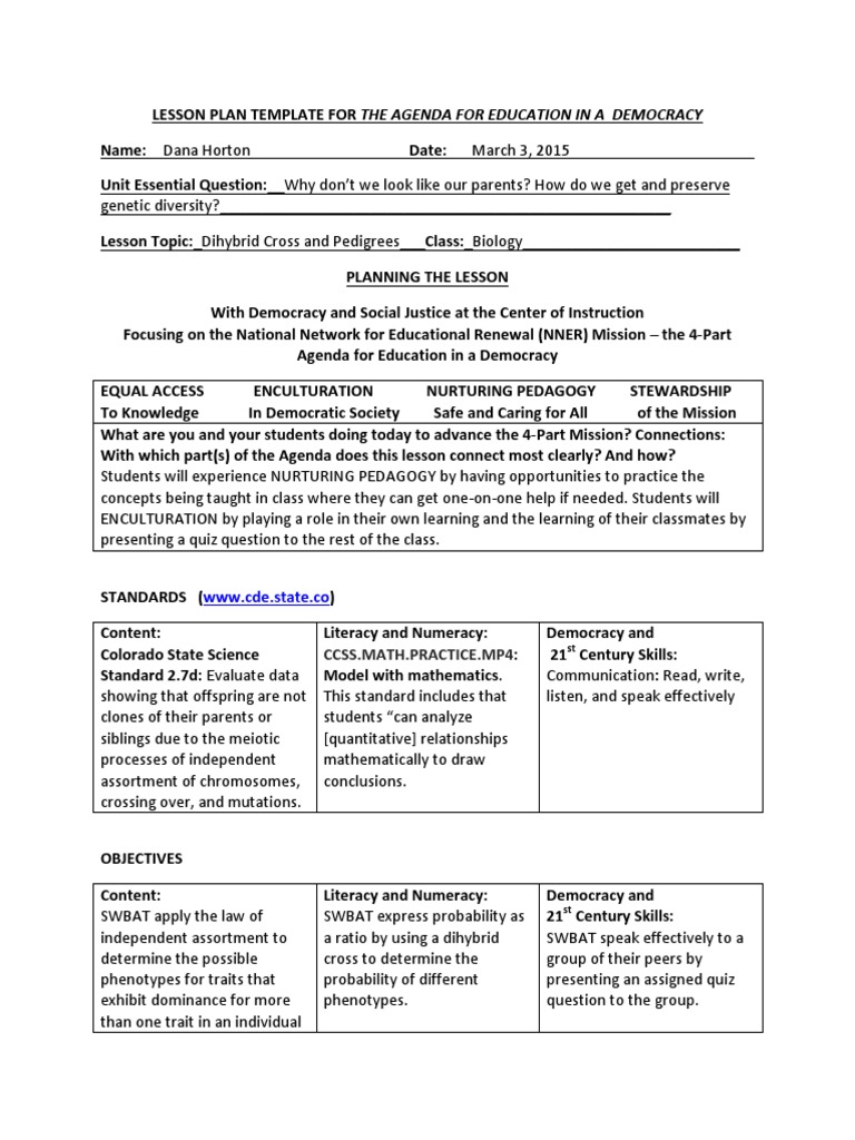 Dihybrid Cross Lesson Plan | PDF | Phenotypic Trait | Dominance (Genetics)