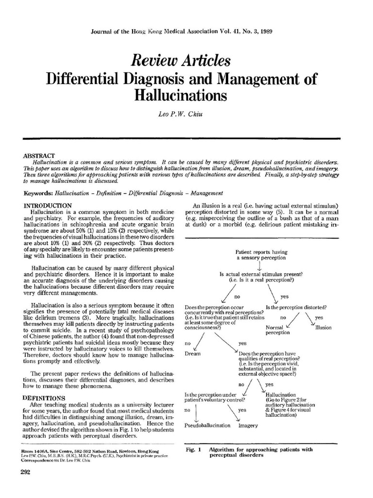 Differential Diagnosis and Management of Hallucinations Hallucination
