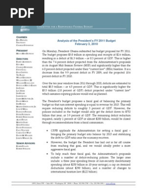 Analysis of the Presidents FY 2011 Budget