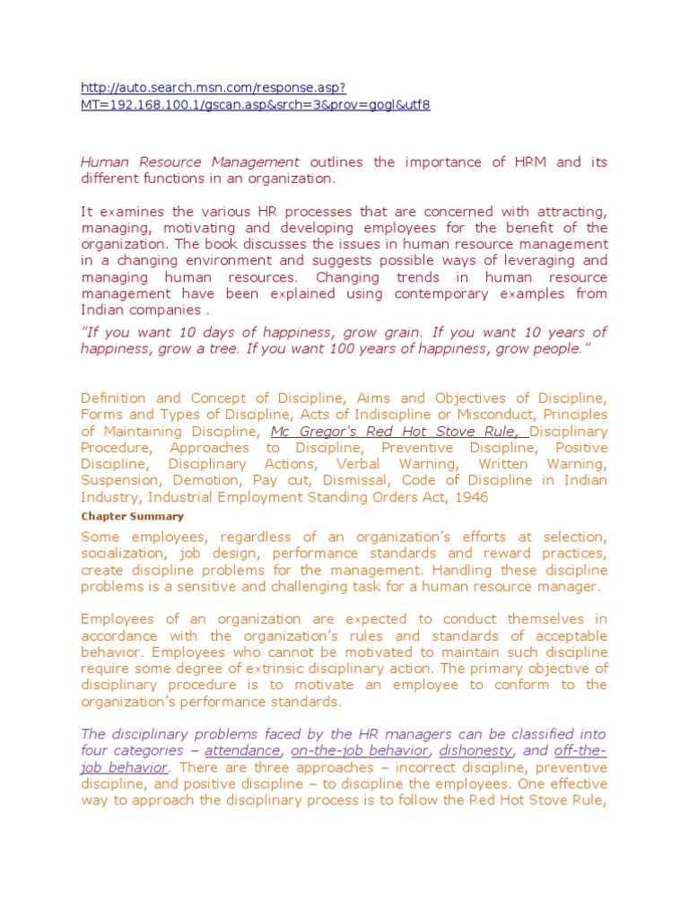 Hot Stove Rule Human Resource Management Disciplines