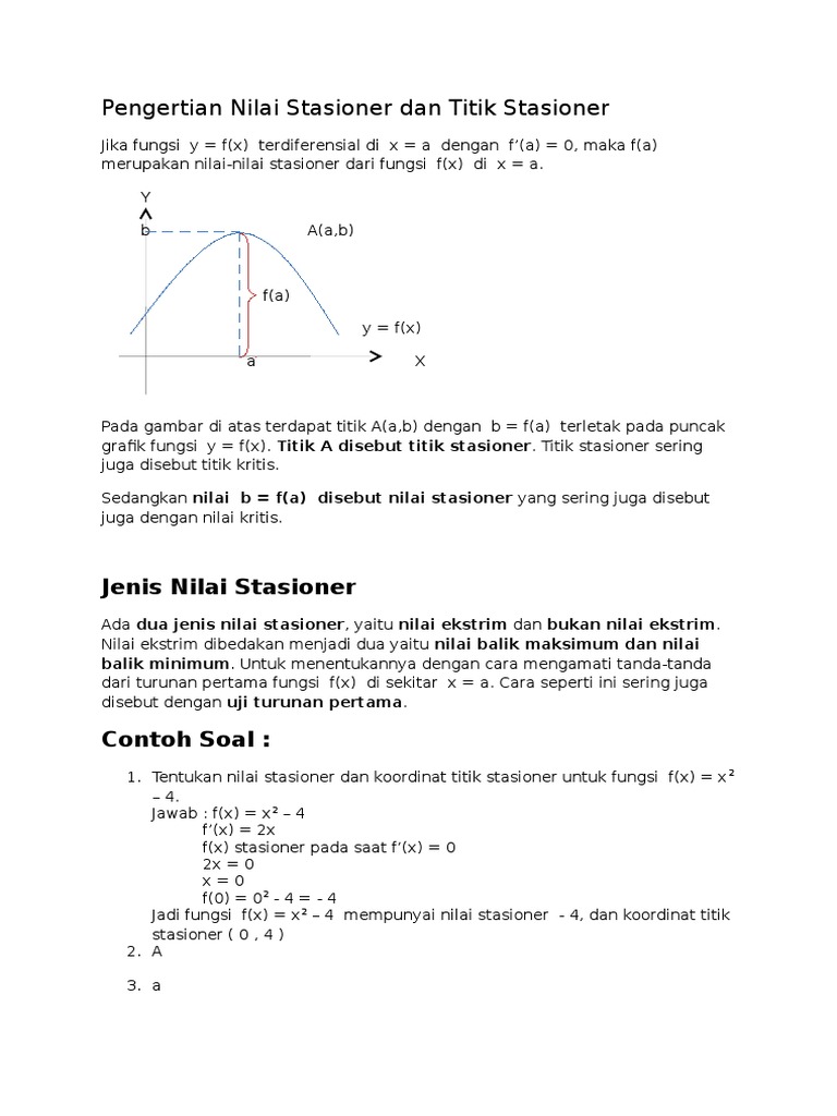 28 Contoh Soal Turunan Titik Stasioner Kumpulan Contoh Soal