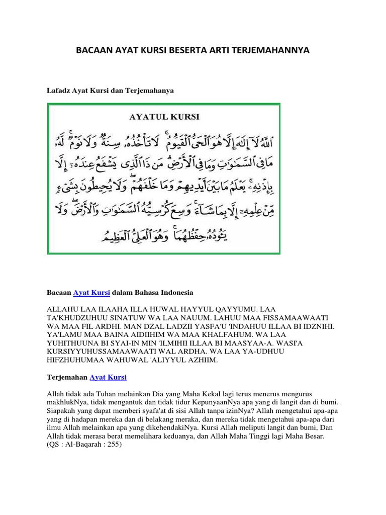 Bacaan Ayat Kursi Beserta Arti Terjemahannya Pdf