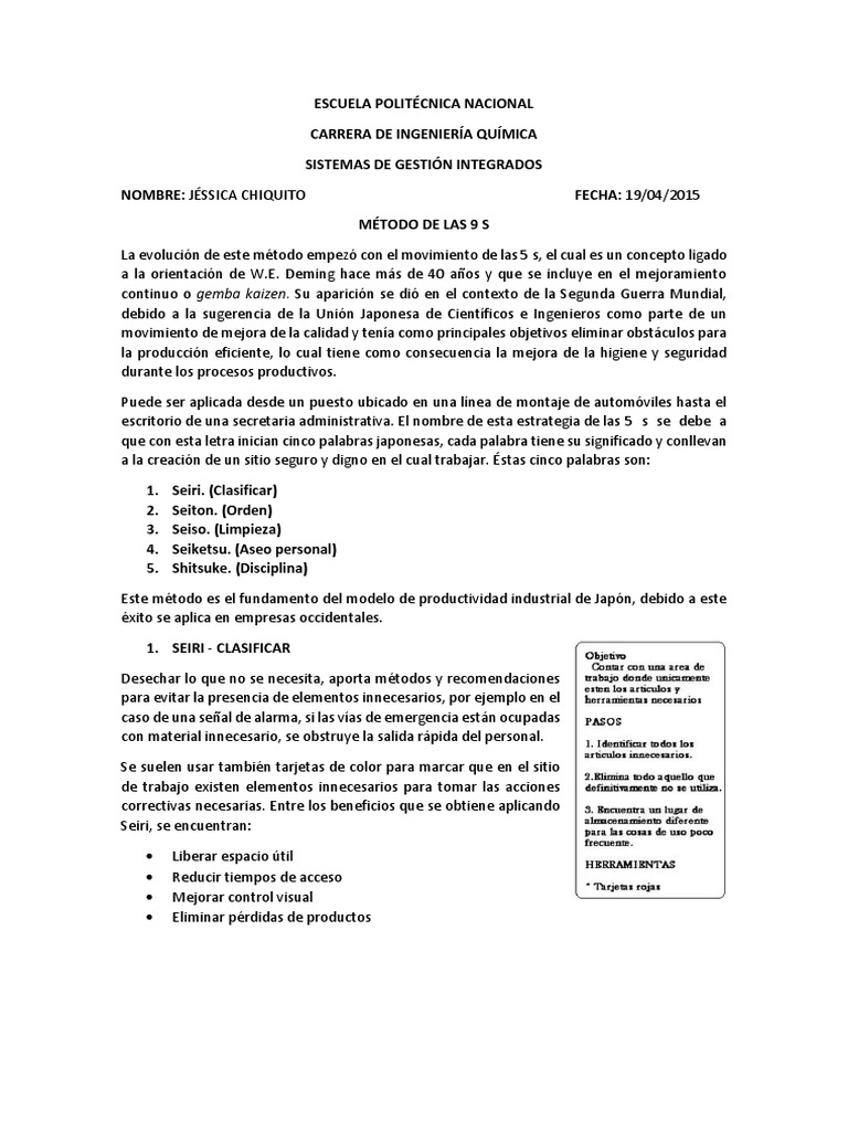Metodo de Las 9S | PDF | Calidad (comercial) | Ingeniería