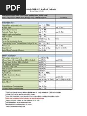 Emory University Academic Calendar 2025-26 | PDF