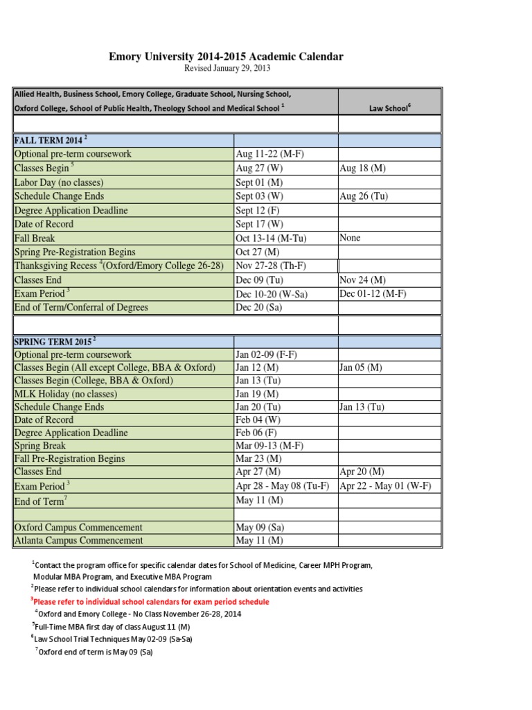 Emory University Academic Calendar 202526 PDF
