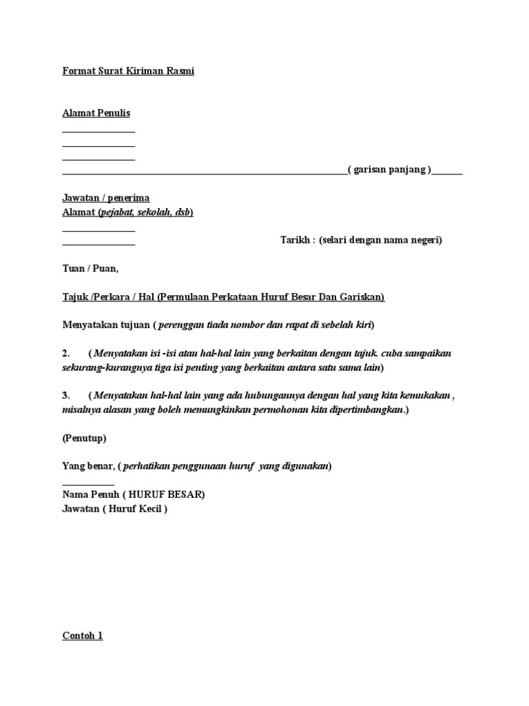 Format Surat Kiriman Rasmi Pdf