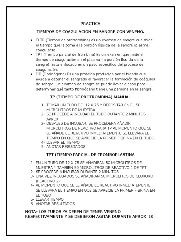Procedimiento de TP y TPT en Sangre | PDF