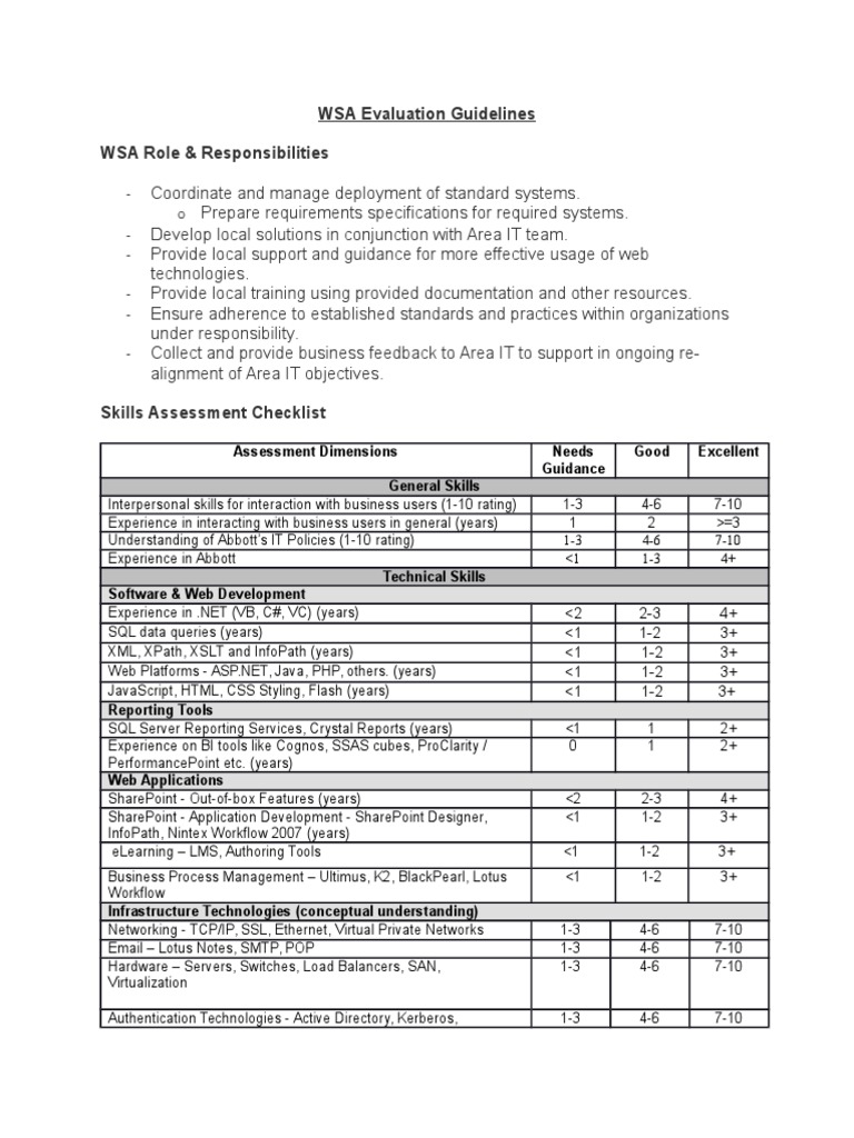 WSA Evaluation and Standards Guide | PDF