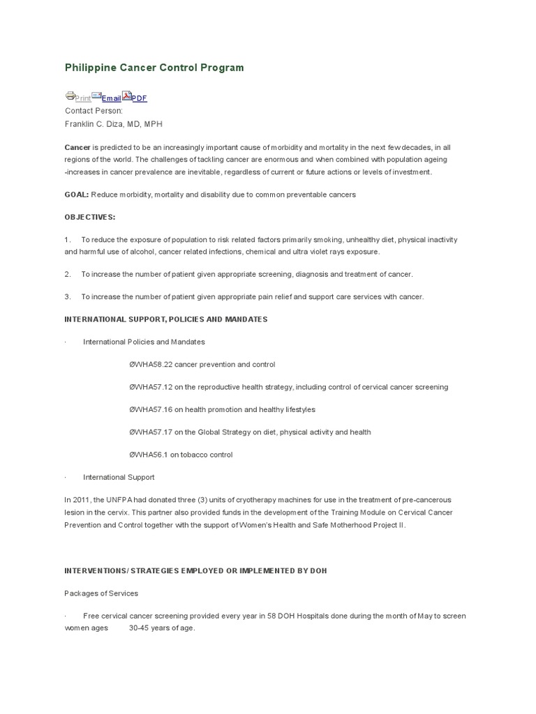 Philippine Cancer Control Program | PDF | Preventive Healthcare | Cancer