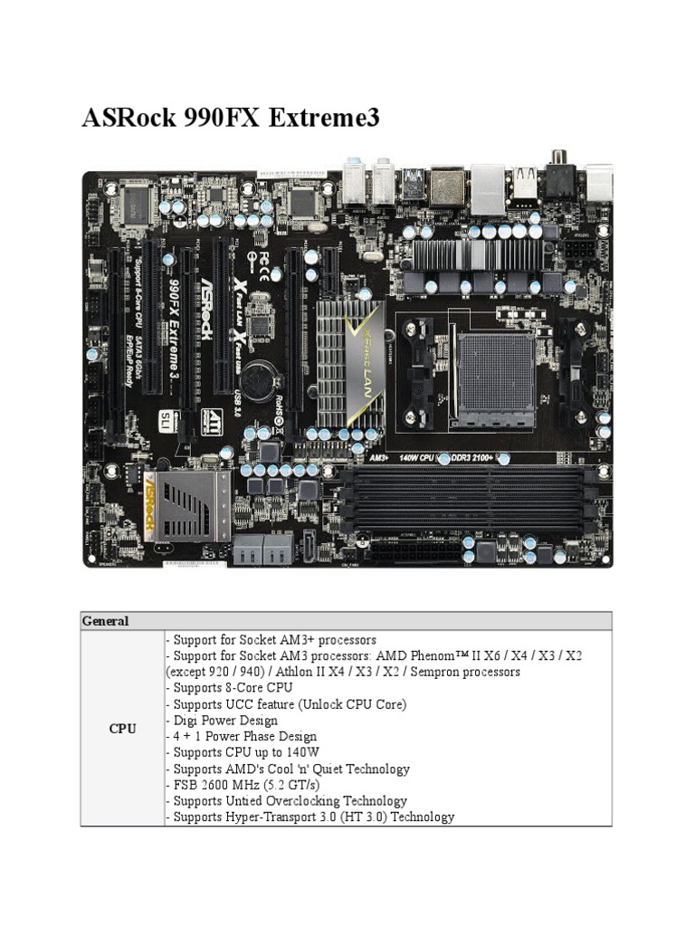 ASRock 990FX Extreme3 PDF Advanced Micro Devices Usb