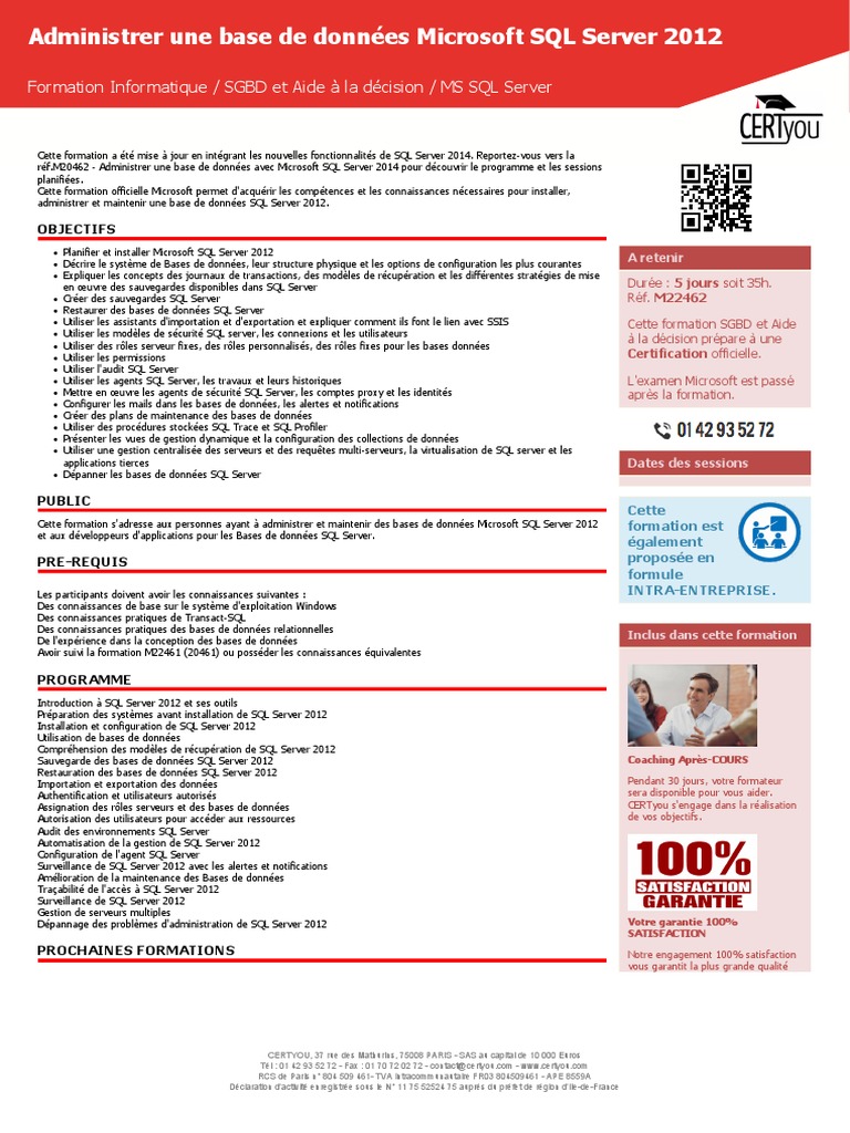 Formation SQL Server 2012 Administrateur | PDF | SQL | Bases de données