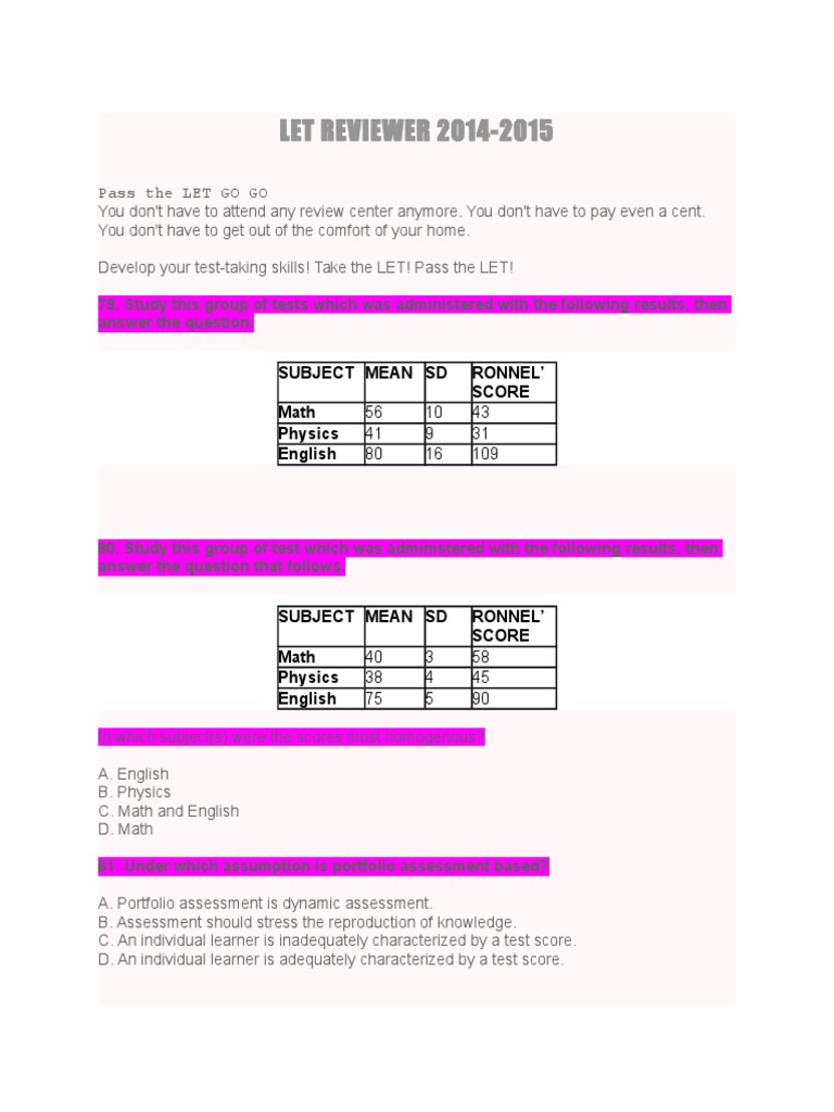 Free LET Review Questions and Answers | PDF