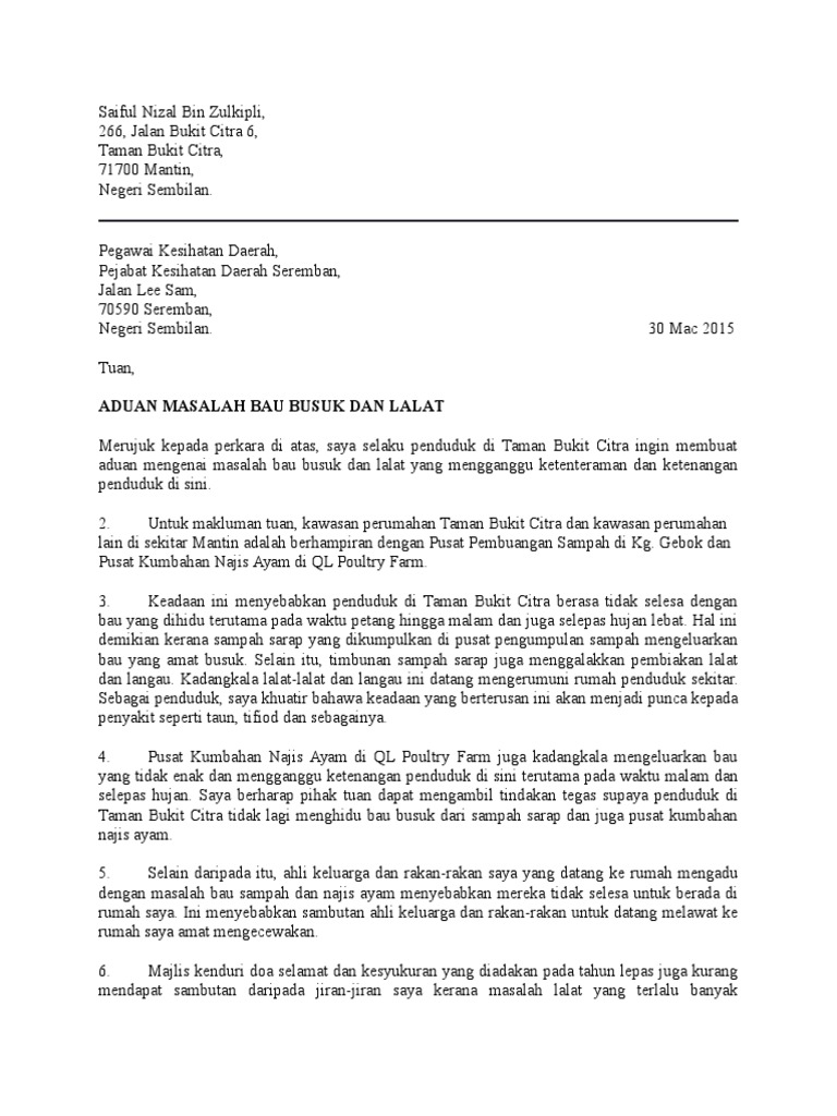 Contoh Surat Aduan Kerosakan Rumah Baru