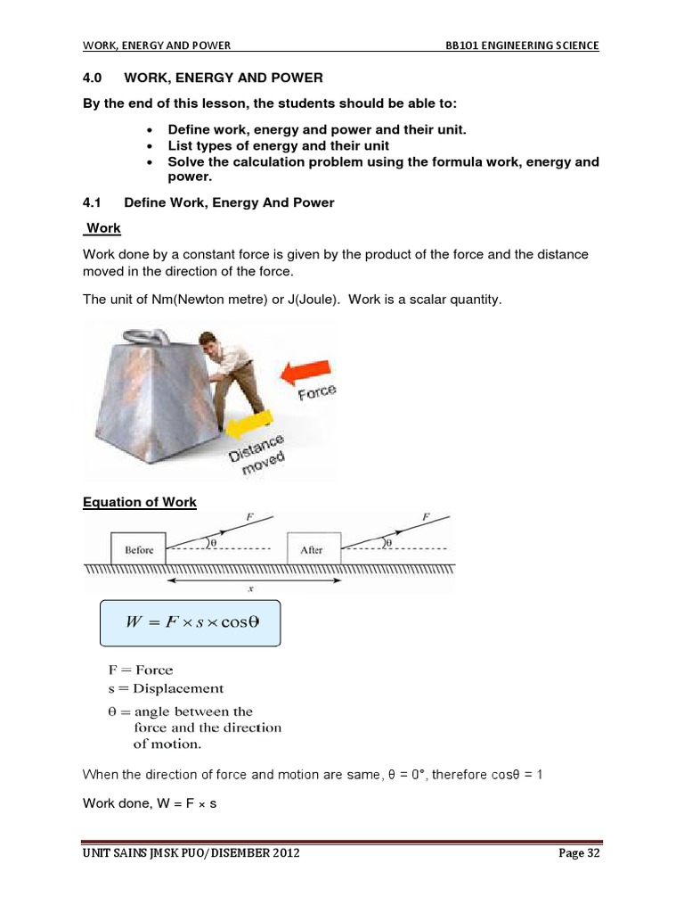 Work, Energy, and Power in Engineering | PDF | Potential Energy ...