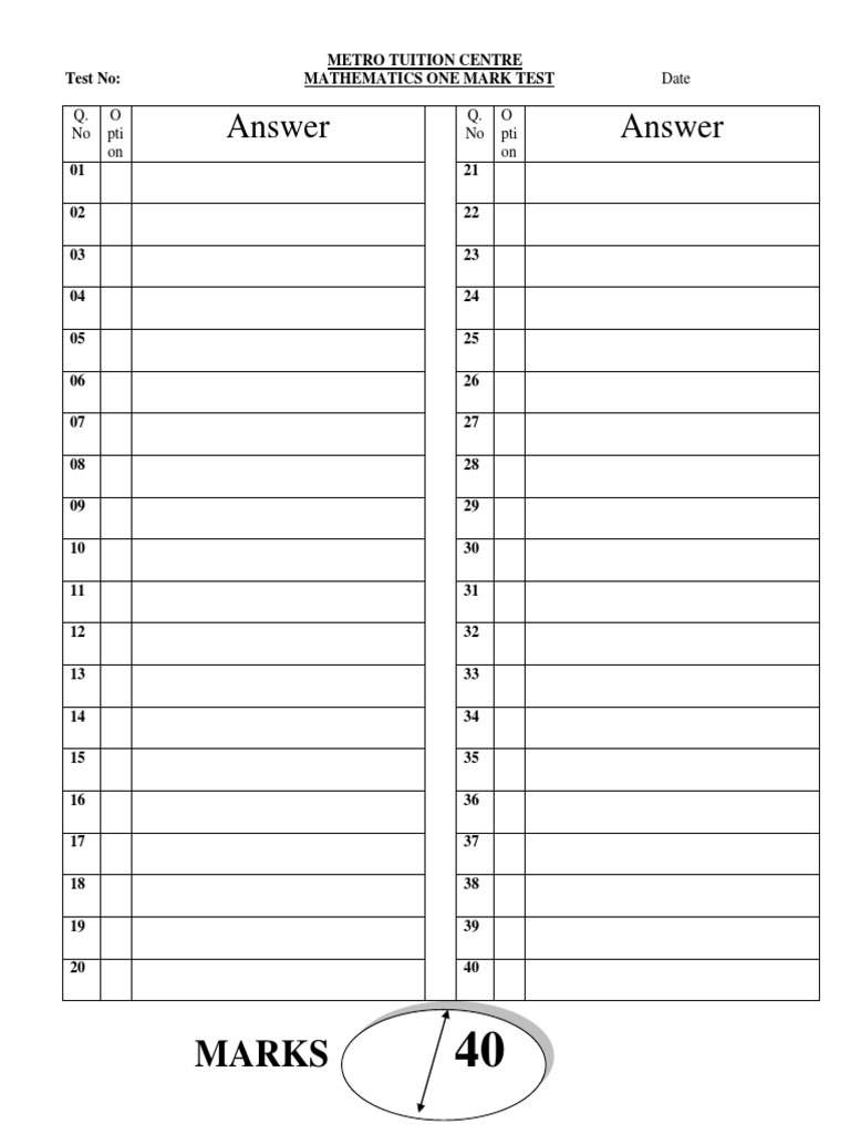 Grade 9 Maths One Mark Test | PDF