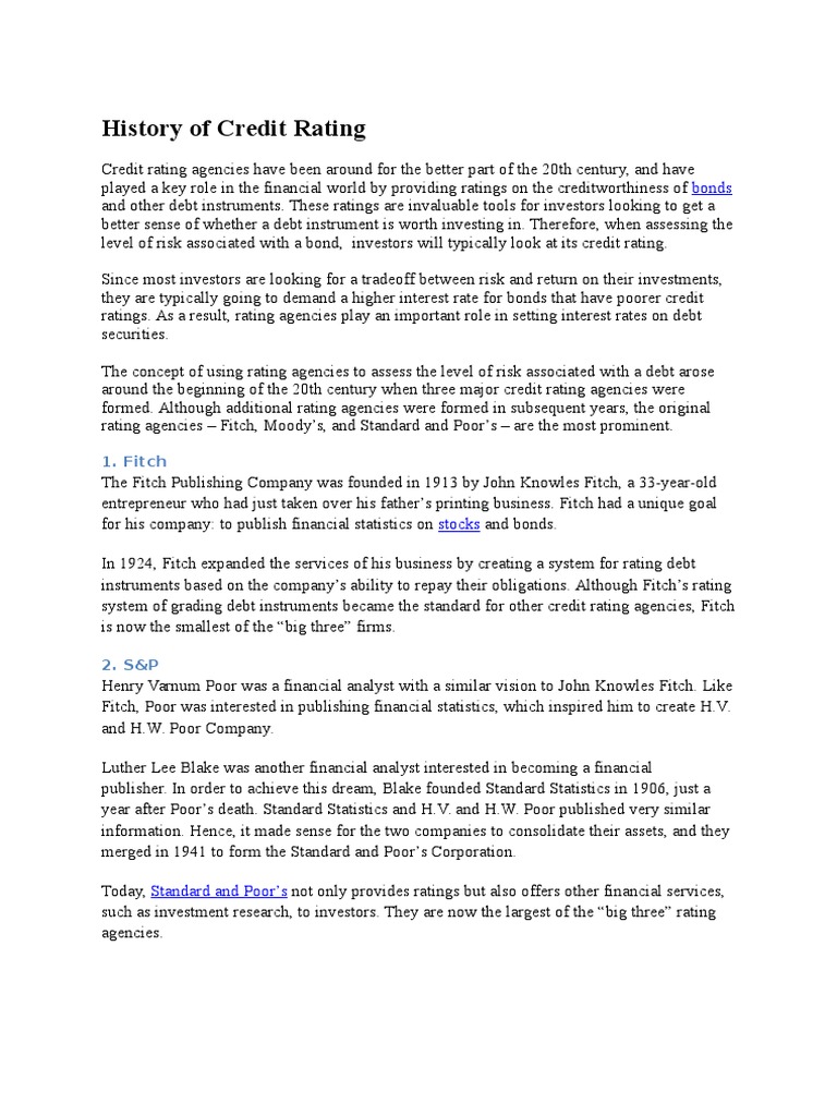 History of Credit Rating | PDF | Credit Rating Agency | Moody's ...