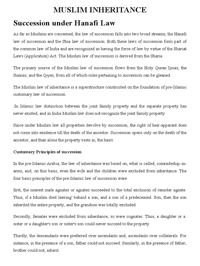 Hanafi Law of Muslim Inheritance | PDF | Inheritance | Sharia