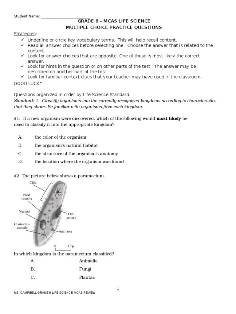 grade 8 mcas review question set | Chromosome | Cell (Biology)