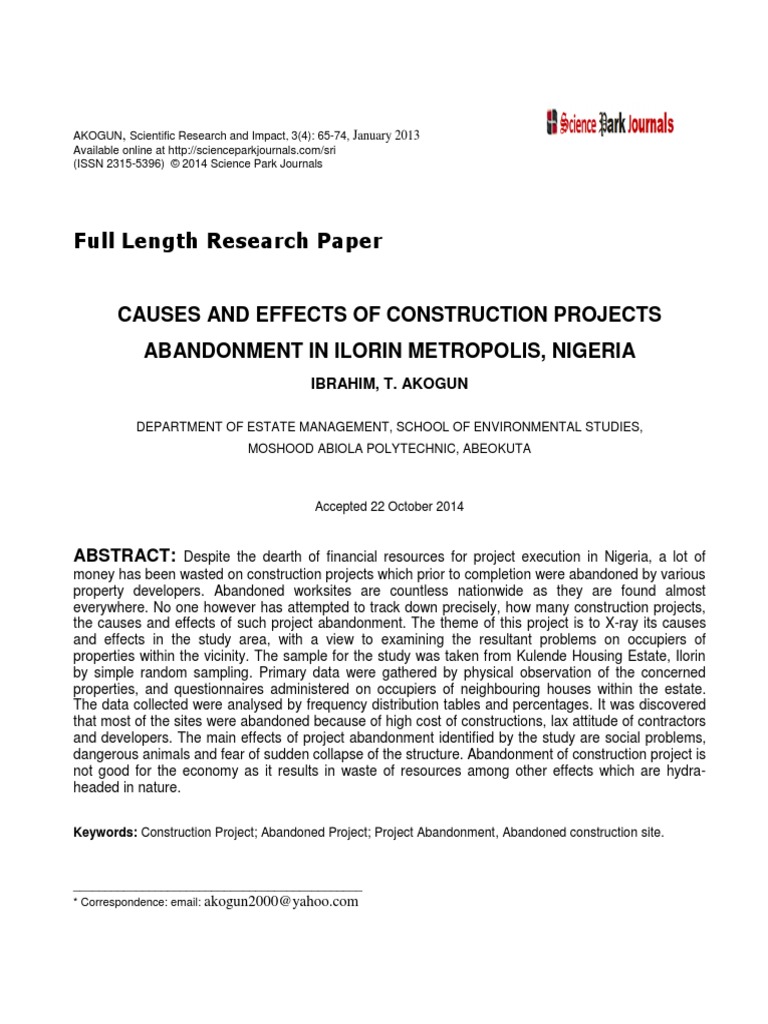 Causes and Effect of Abandoned Projects in Nigeria | PDF | Taxes ...