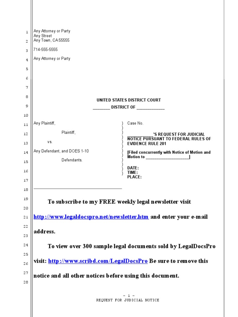 Request for Judicial Notice Template | PDF