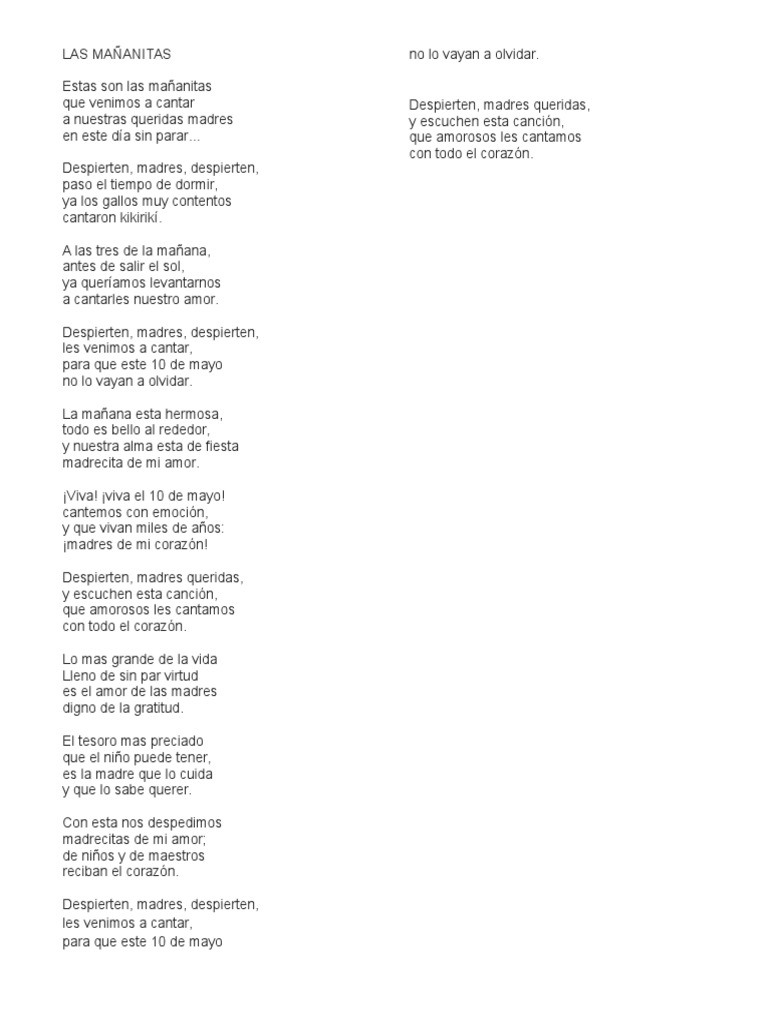 Mananitas Letras Cancion