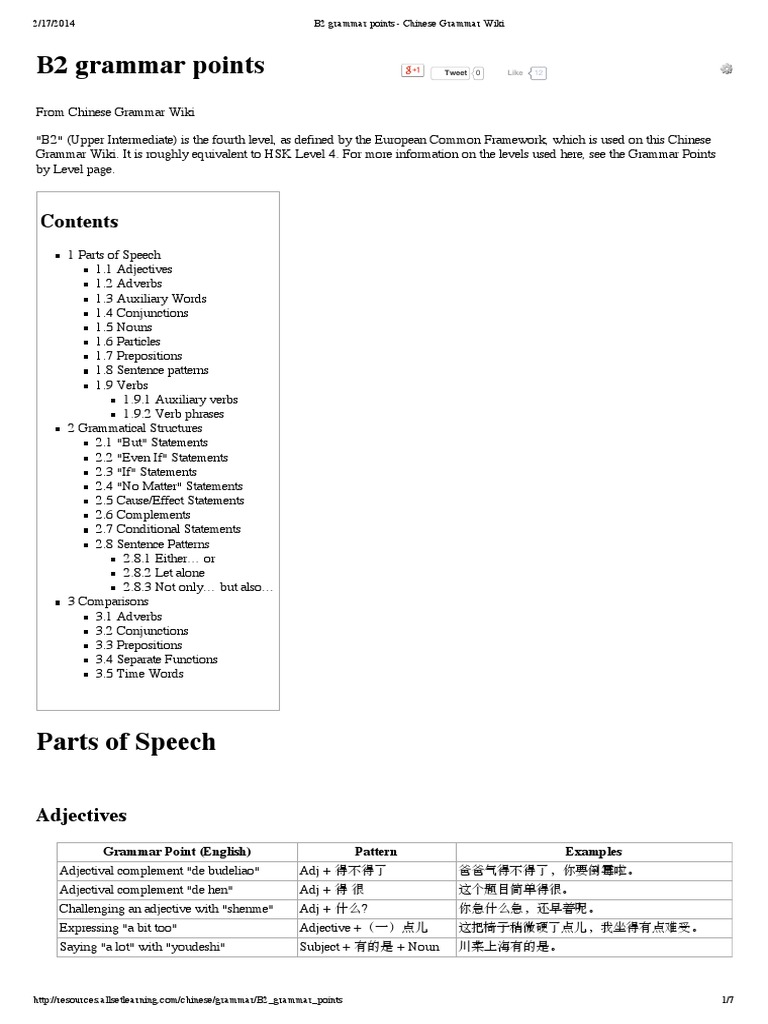B2 Grammar Points - Chinese Grammar Wiki | PDF | Adjective | Part Of Speech