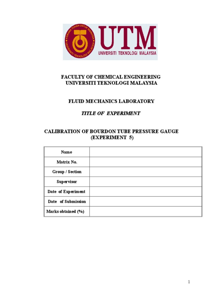 Experiment 5 Calibration Of Bourdon Tube Pressure Gauge (1).doc