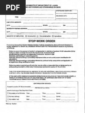 CT Dept of Labor-Stop Work Order