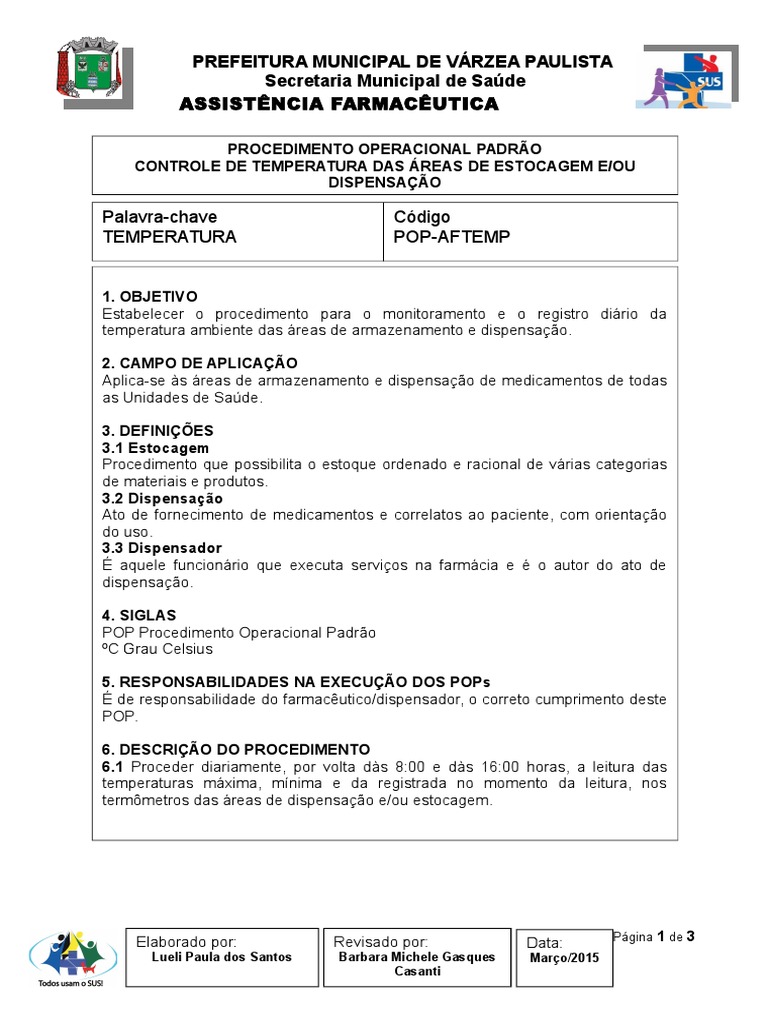Controle e Registro da Temperatura nas Áreas de Armazenamento e ...