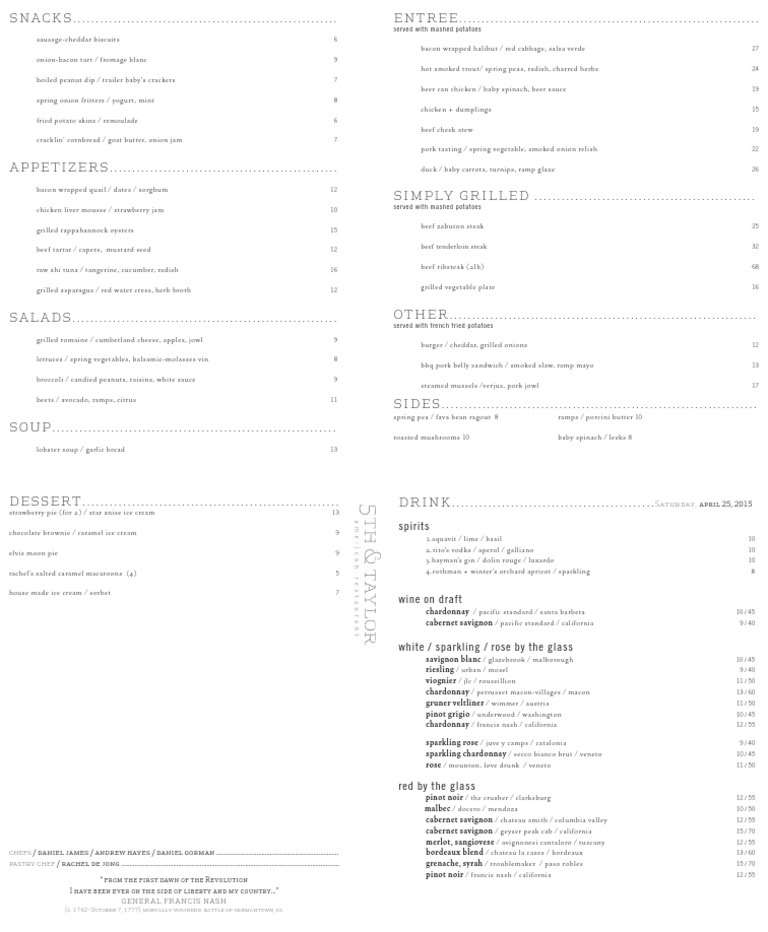 5th & Taylor Menu Overview | PDF | Wine | Grape