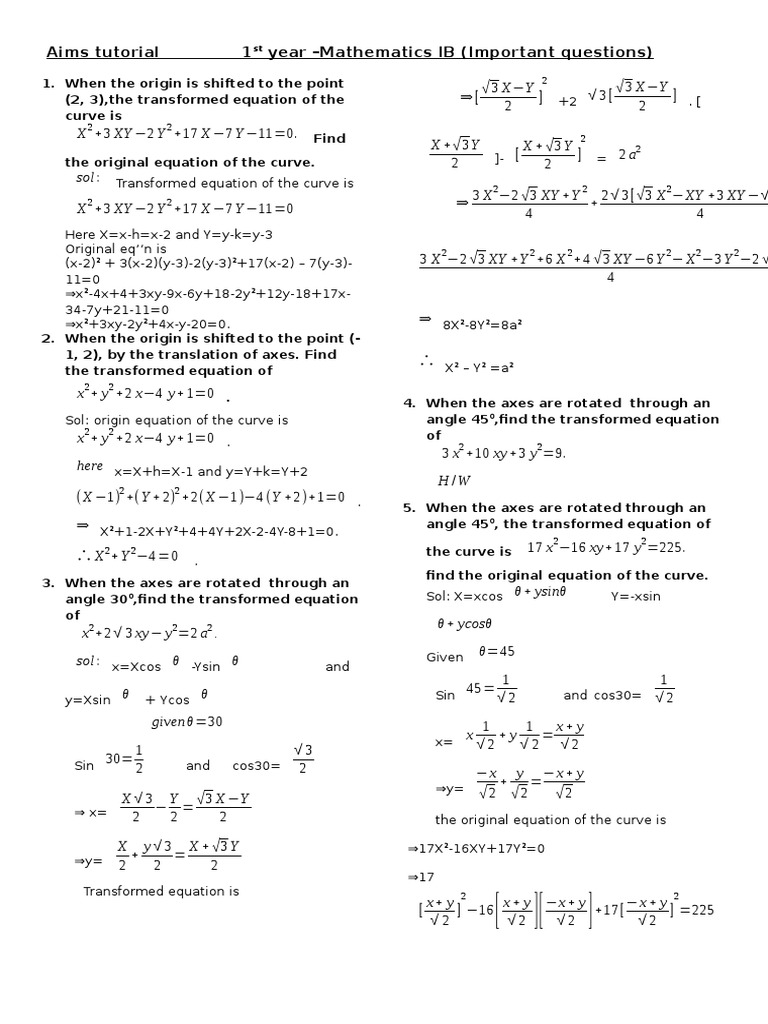 Transformation Of Axes Pdf