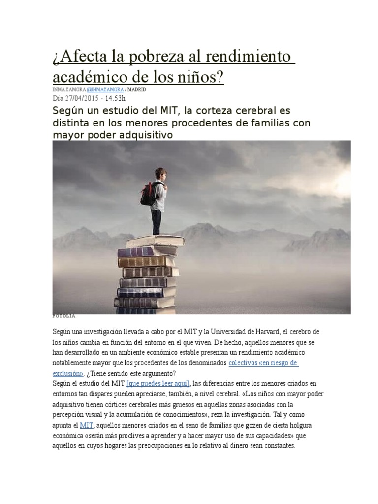 Impacto de la pobreza en el rendimiento académico | PDF | Pobreza ...