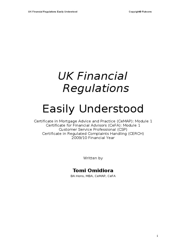 UK Financial Regulations Easily Understood Revision Guide For CeMap