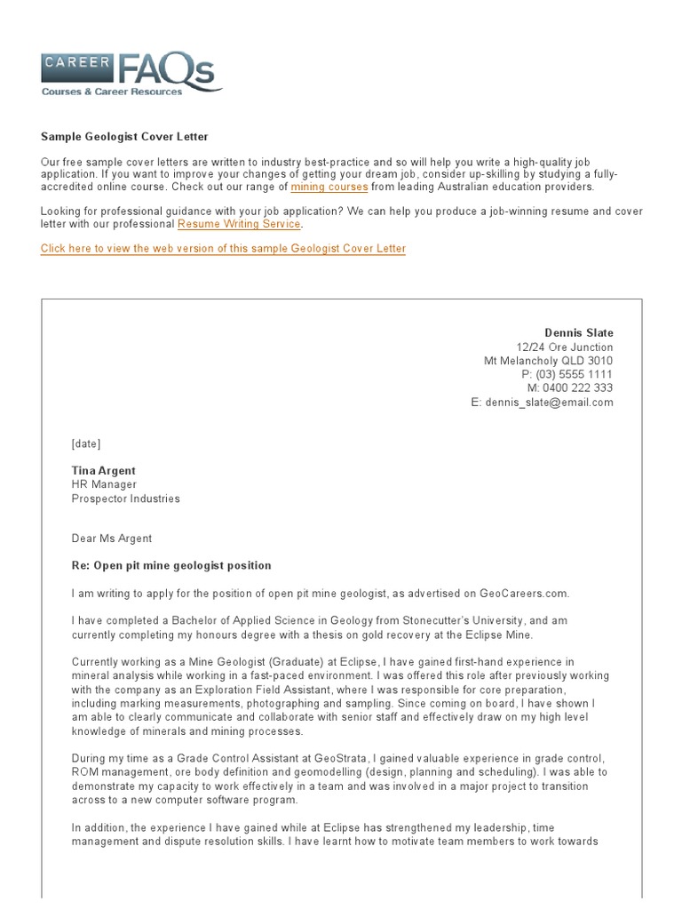 graduate mining engineer cover letter