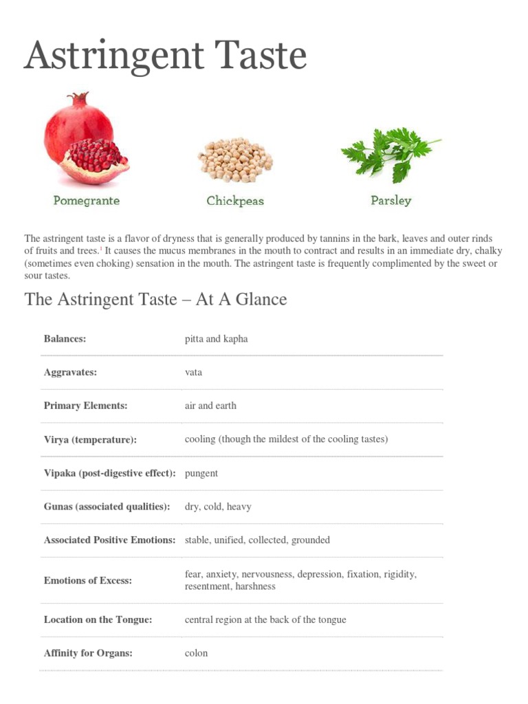 Astringent Taste PDF Taste Ayurveda