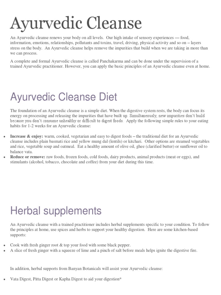 Ayurvedic Cleanse Ayurveda Eating