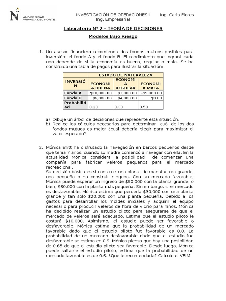 Teoría de Decisiones en Inversiones y Negocios | PDF | Probabilidad ...