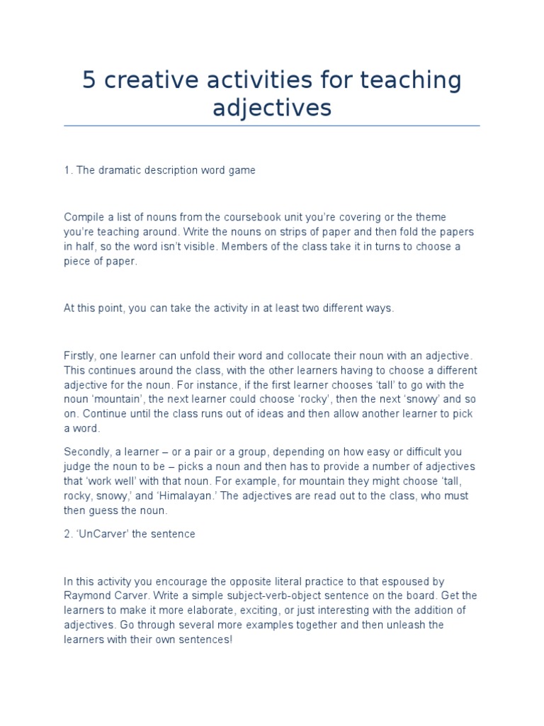 Creative Activities for Teaching Adjectives | PDF | Adjective | Noun