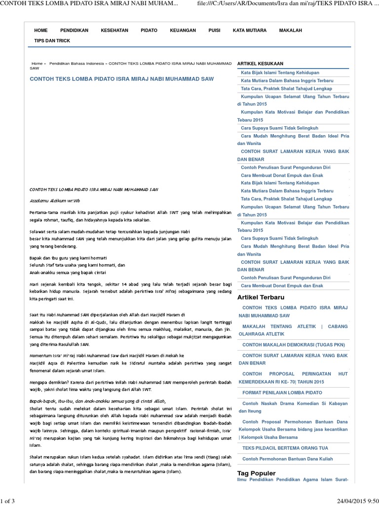 Contoh Teks Lomba Pidato Isra Miraj Nabi Muhammad Saw