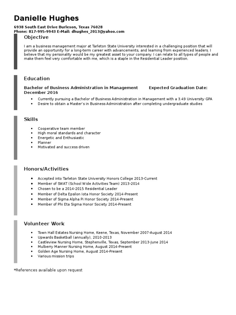 Business Management Student Resume | PDF | Career & Growth | Wellness