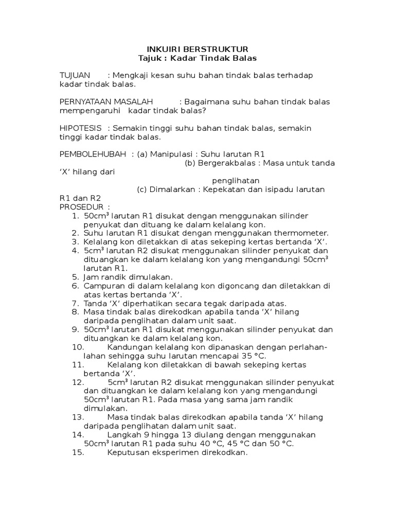 Amali Kimia Kadar Tindak Balas Pdf