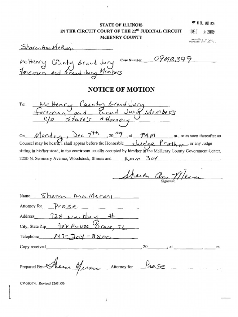 02 Notice of Motion, filed by Petitioner. Judiciaries Legal Procedure
