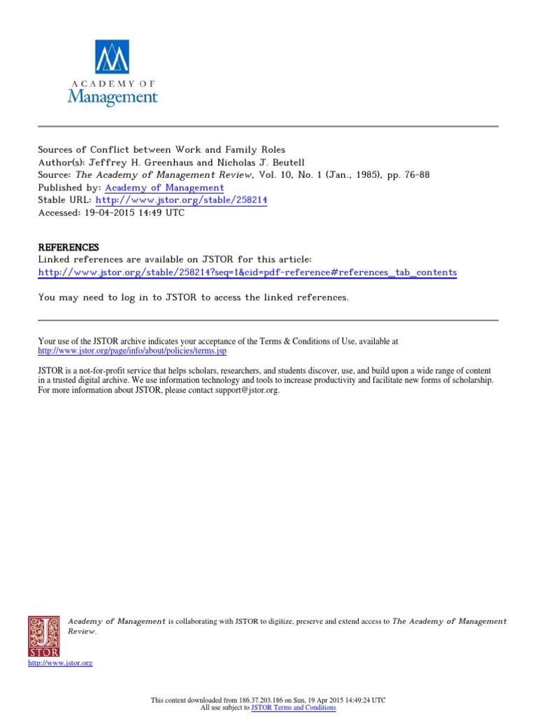 Sources of Conflict Between Work and Family Roles | PDF | Social ...