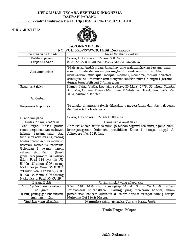 Contoh Laporan Polisi Model B1