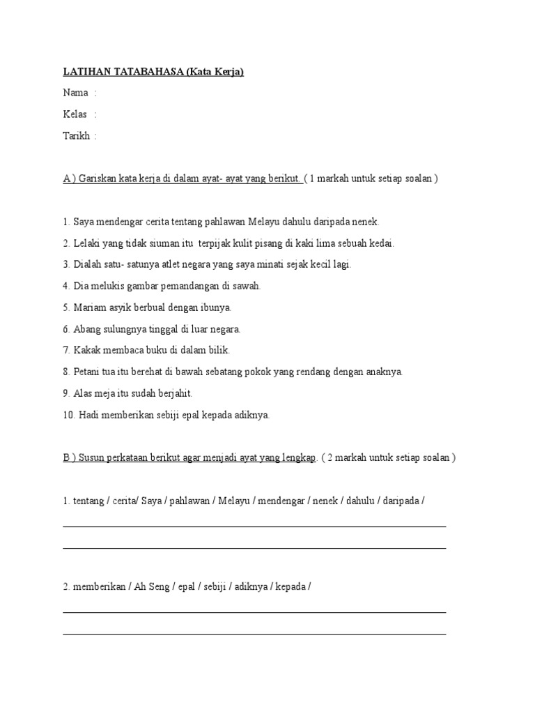 Latihan Tatabahasa Kata Kerja Tingkatan 3 Pdf