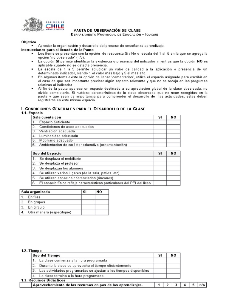 Ejemplo de Pautas de Observacion Evaluación Maestros