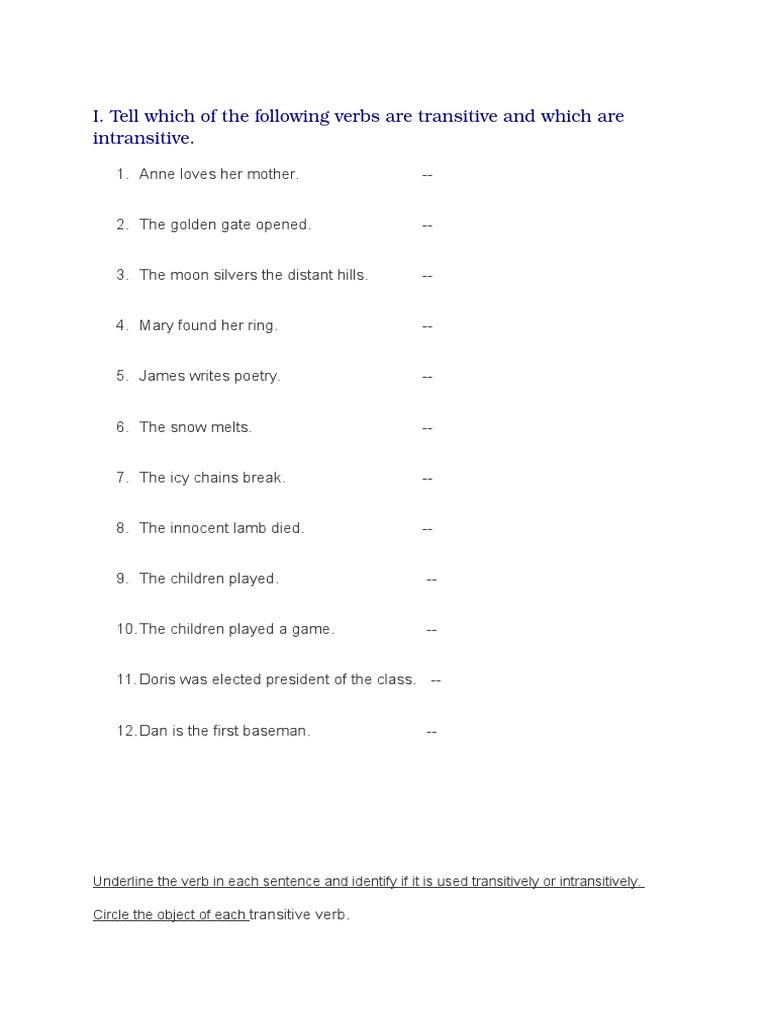 Transitive vs Intransitive Verbs Guide | PDF