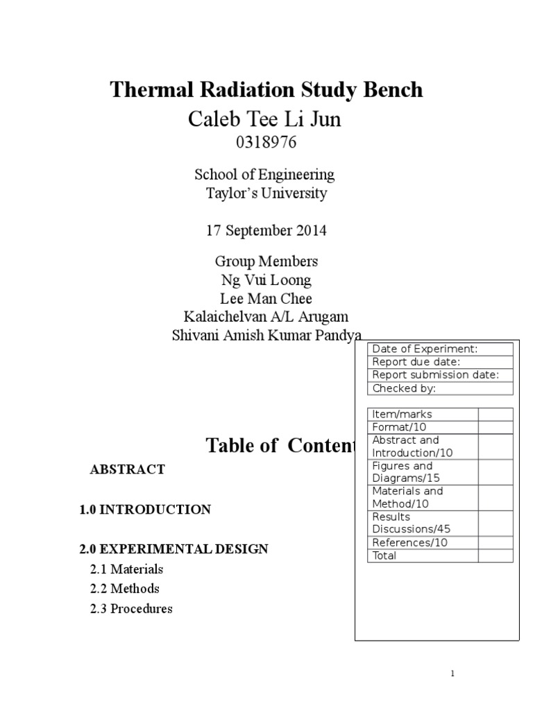 Thermal Radiation Experiment Report | PDF | Observational Error ...